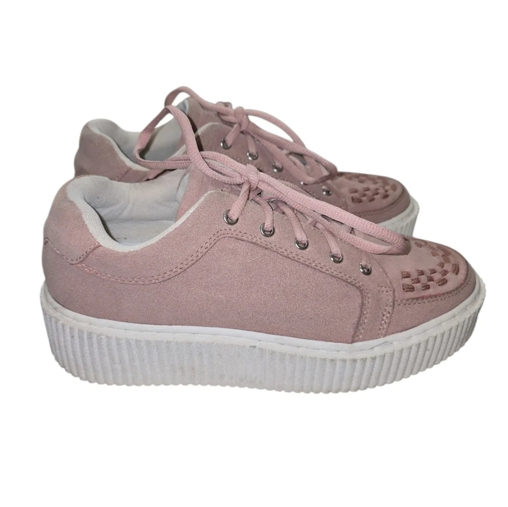 TUK Suede Creepers Sneakers In Rose Pink 41 Women's 10 Platform Woven Toe Box